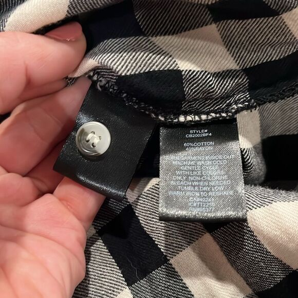 Anthropologie Sanctuary Plaid checkered Button-Up Shirt in Black and White XS - Picture 7 of 7